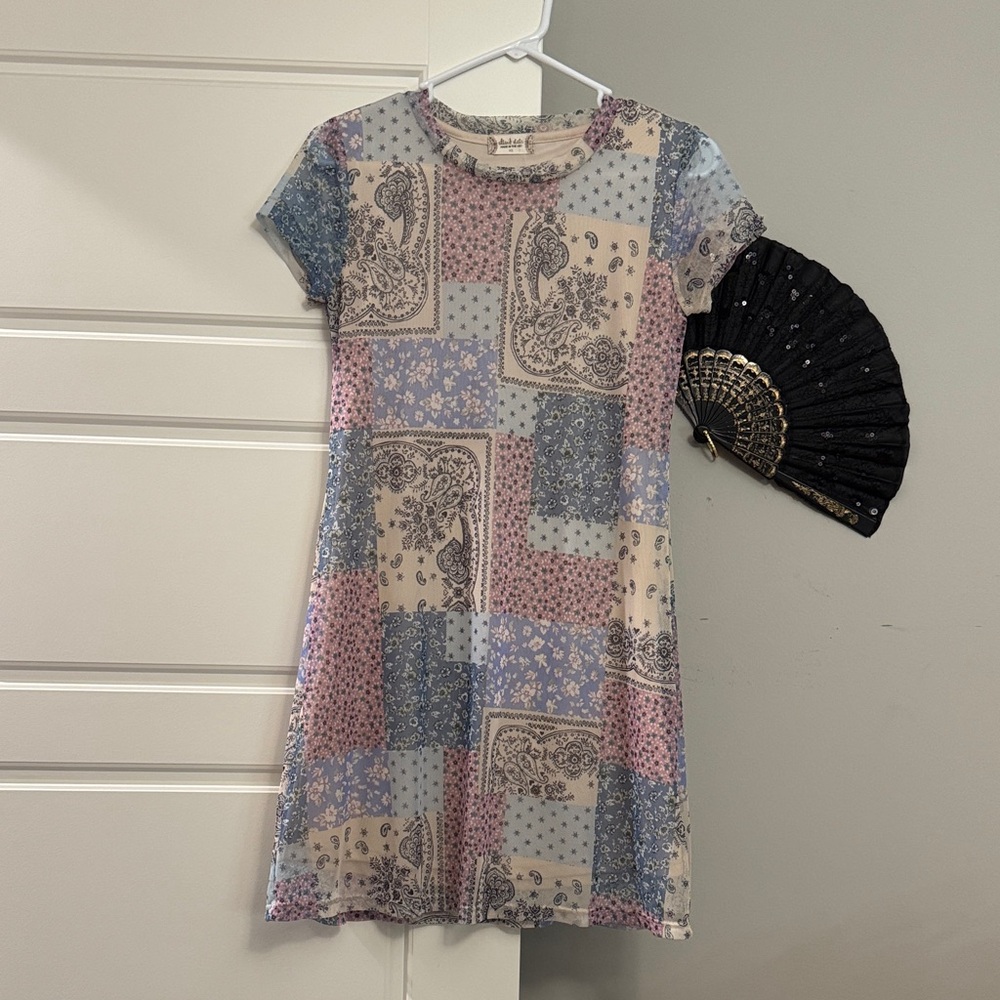 Altar'd State Patchwork Casual Dress - Blue, Pink, Cream
